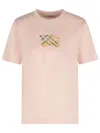 Burberry Soft Pink Cotton T-shirt With Ribbed Neckline In Pink