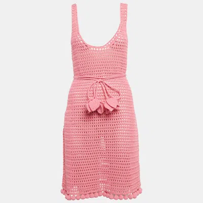Pre-owned Burberry Pink Crochet Belted Tank Dress L