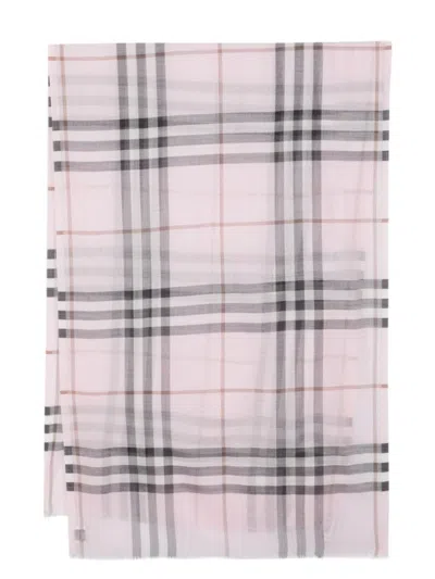 Burberry Pink Giant Check Wool And Silk Blend Scarf