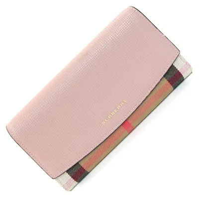 Pre-owned Burberry Pink Leather Canvas Long Wallet (bi-fold) ()