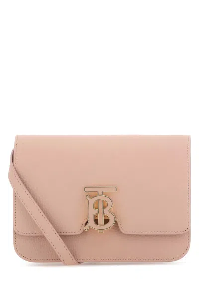Burberry Pink Leather Small Tb Crossbody Bag In Neutral