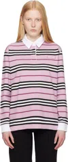 Burberry Pink Long-sleeve Striped Cotton Polo