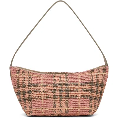 Burberry Margate Mini Shoulder Handbag With Geometric Raffia Design In Pink