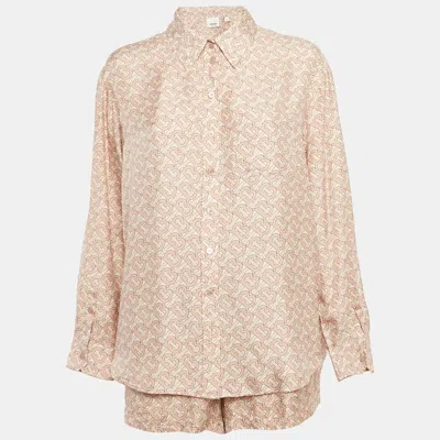 Pre-owned Burberry Pink Monogram Silk Shirt And Shorts Set M