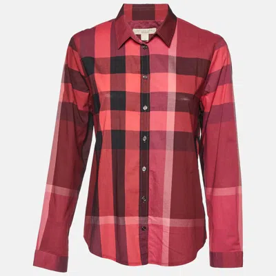 Pre-owned Burberry Pink Nova Check Cotton Button Front Shirt L