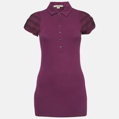 Pre-owned Burberry Pink Pique Checked Puff Sleeve Polo T-shirt S