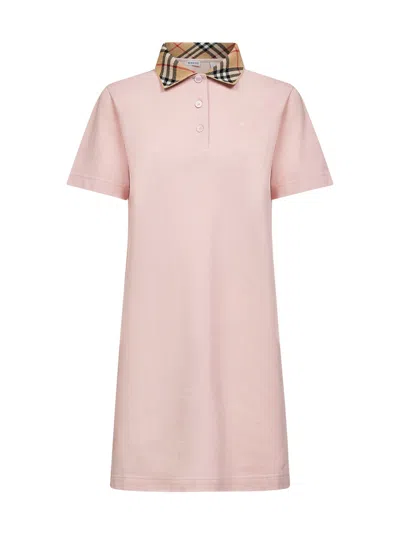 Burberry Piquet Polo Dress Checked Collar Short Sleeves In Pink