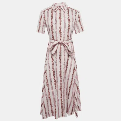 Pre-owned Burberry Pink Scribble Printed Cotton Belted Shirt Dress S