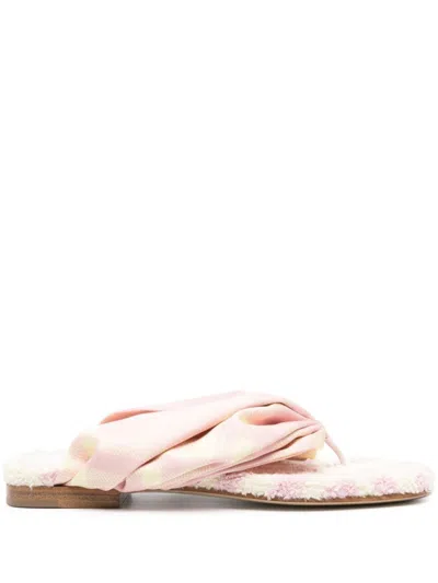 Burberry Check Print Leather Thong Sandals In White