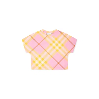 Burberry Pink T-shirt For Baby Girl With Check Vintage