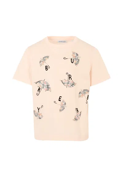 Burberry Kids' Pink T-shirt For Girl With Umbrella