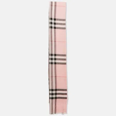 Pre-owned Burberry Pink Wool & Silk Giant Check Gauze Scarf