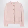 Burberry Check Patch Wool Cashmere Cardigan In Pink