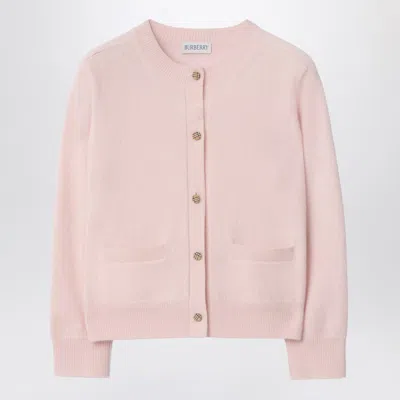 BURBERRY PINK WOOL BLEND CARDIGAN WITH CHECK PATCHES
