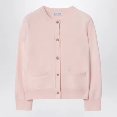 Burberry Pink Wool Blend Cardigan With Check Patches Women