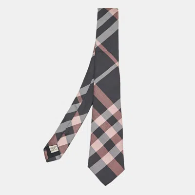 Pre-owned Burberry Pink/grey Nova Checks Silk Tie