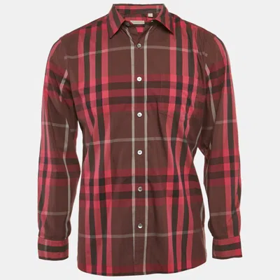 Pre-owned Burberry Pink/multicolor Tartan Check Cotton Button Front Shirt L