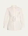 Burberry Belted Pinstriped Cotton-poplin Shirt In String/coal