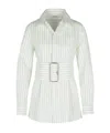 Burberry Belted Pinstriped Cotton-poplin Shirt In White