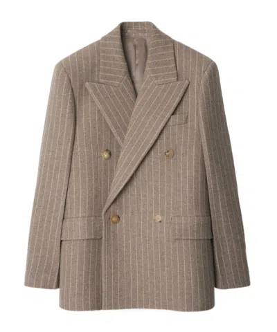 Burberry Pinstripe Suit Coat In Mink
