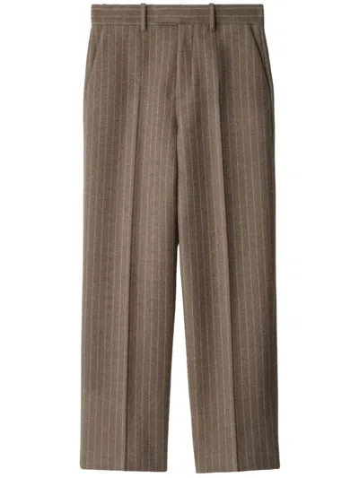 Burberry Wool-blend Pinstripe Trousers In Mink