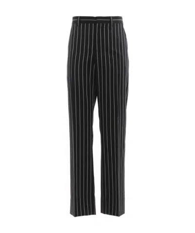 Burberry Pinstripe Twill Casual Trousers In Black