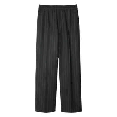 Burberry Pinstripe Wool Tailored Trousers In Black
