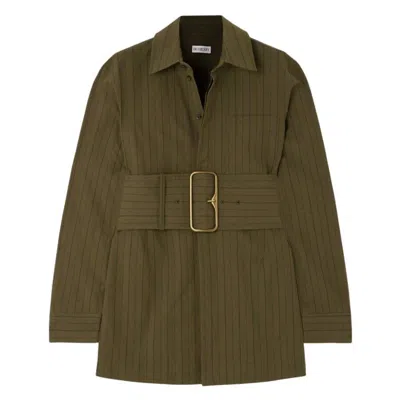 Burberry Pinstriped Cotton-poplin Belted Shirt In Green