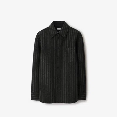 Burberry Pinstriped Wool Blend Shirt In Black