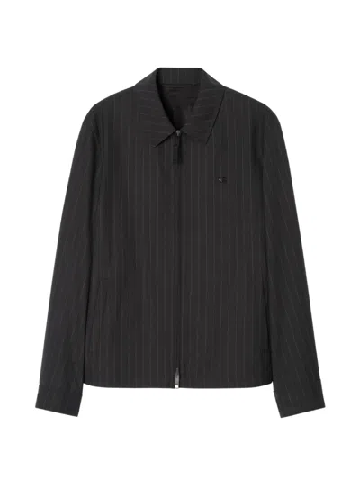 Burberry Pinstriped Wool Bloomsbury Harrington Jacket In Black