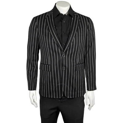 Burberry Pinstriped Wool Slim Fit Press-stud Tailored Jacket In Black