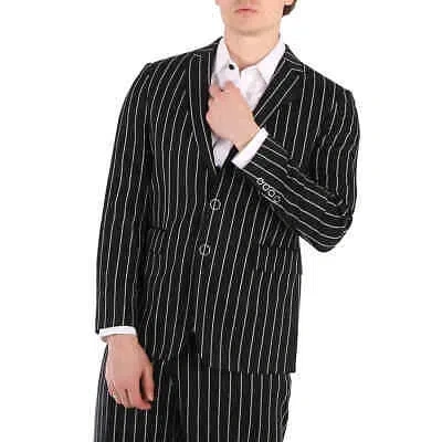Pre-owned Burberry Pinstriped Wool Slim Fit Press-stud Tailored Jacket, Brand Size 50s (us In Black
