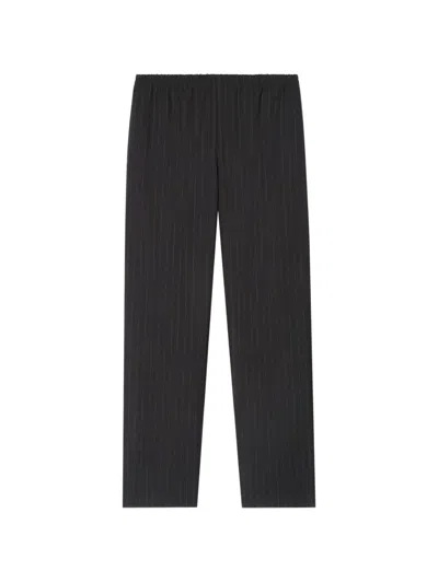 Burberry Pinstriped Wool Track Pants In Black