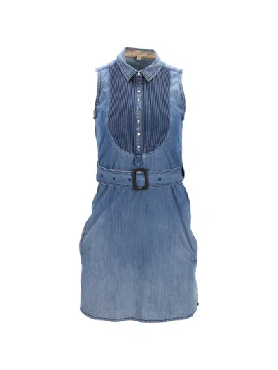Pre-owned Burberry Pintuck Sleeveless Denim Dress In Blue