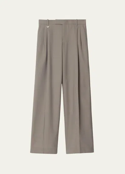 Burberry Pintuck Straight Leg Wool Trousers In Khaki/cream