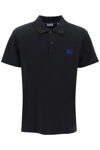 Burberry Pique Polo Shirt With Embroidered Ekd In Black