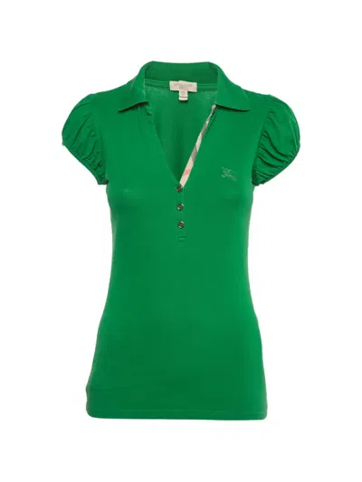 Pre-owned Burberry Piqué Puff-sleeve Polo Shirt In Green