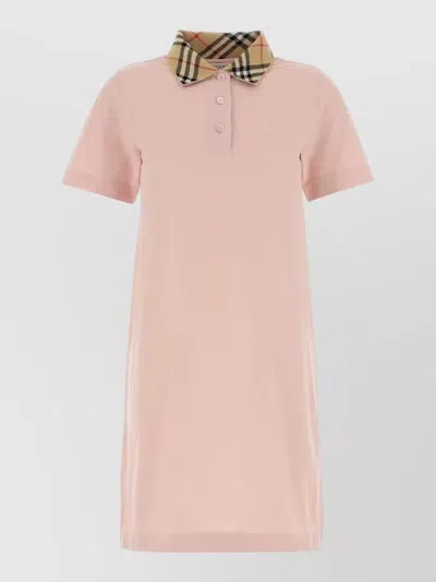 Burberry Piquet Polo Dress Checked Collar Short Sleeves In Pink