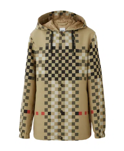 Burberry Pixel Check Hooded Jacket In Multicolor