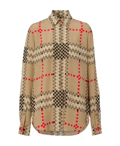 Burberry Pixel Check-print Silk Shirt