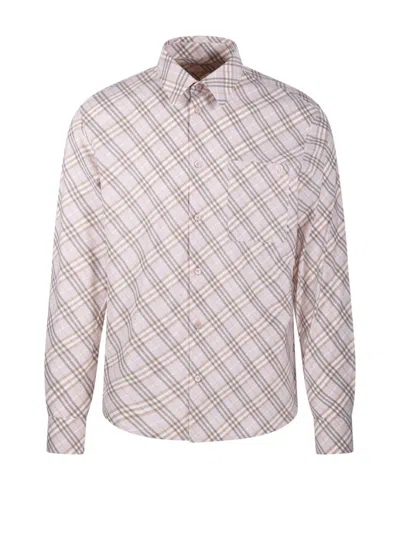 Burberry Plaid Pattern Button-down Collar Shirt With Front Pocket In Pink