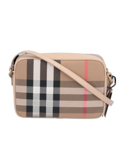 Burberry Plaid Camera Shoulder Bag In Nude