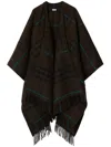Burberry Checked Fringed Cape In Black