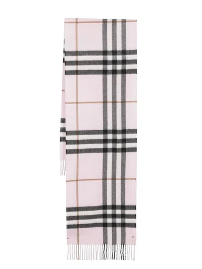 Burberry Plaid Cashmere Scarf In Purple