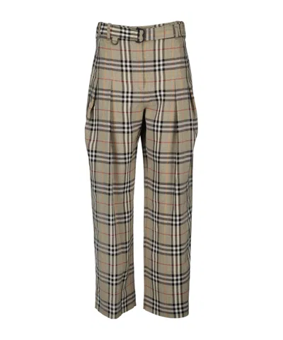 BURBERRY CHECK PLEATED TROUSERS