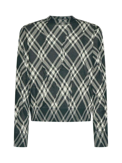 Burberry Plaid-check Crinkled-effect Crewneck Jumper In Ivy Ip
