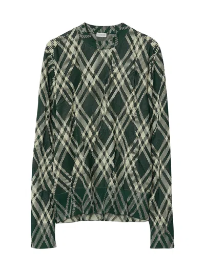 Burberry Plaid-check Crinkled-effect Crewneck Jumper In Ivy Ip Check