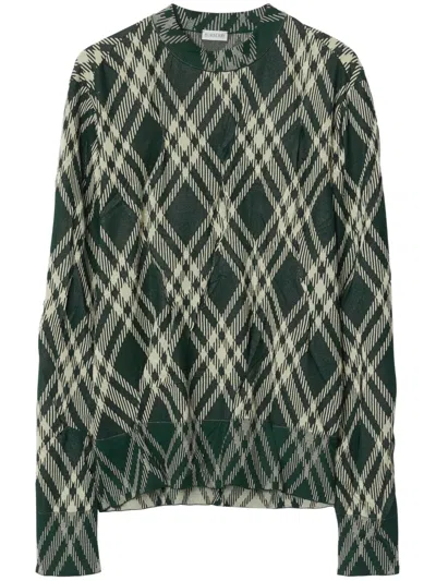 BURBERRY PLAID-CHECK CRINKLED-EFFECT JUMPER