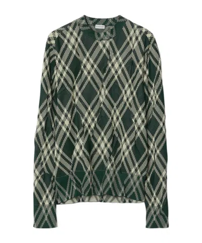 BURBERRY BURBERRY PLAID-CHECK CRINKLED-EFFECT CREWNECK JUMPER