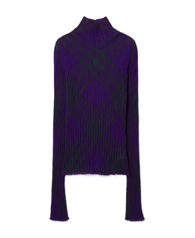 Burberry Plaid-check Mohair-blend Jumper In Black